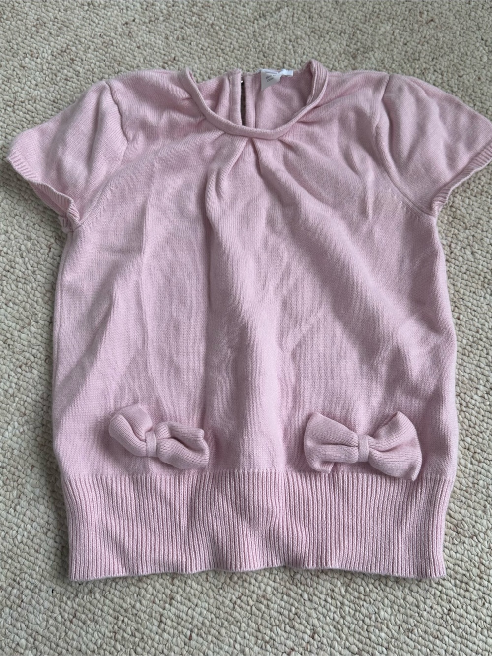 Jacadi Girls' Pink Knit Top with Bow Accents Size 10a
